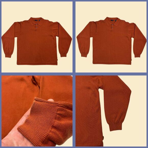 Burnt orange 90s/Y2K polo shirt by Izod, long sleeve vintage mens cotton polo - Picture 2 of 7